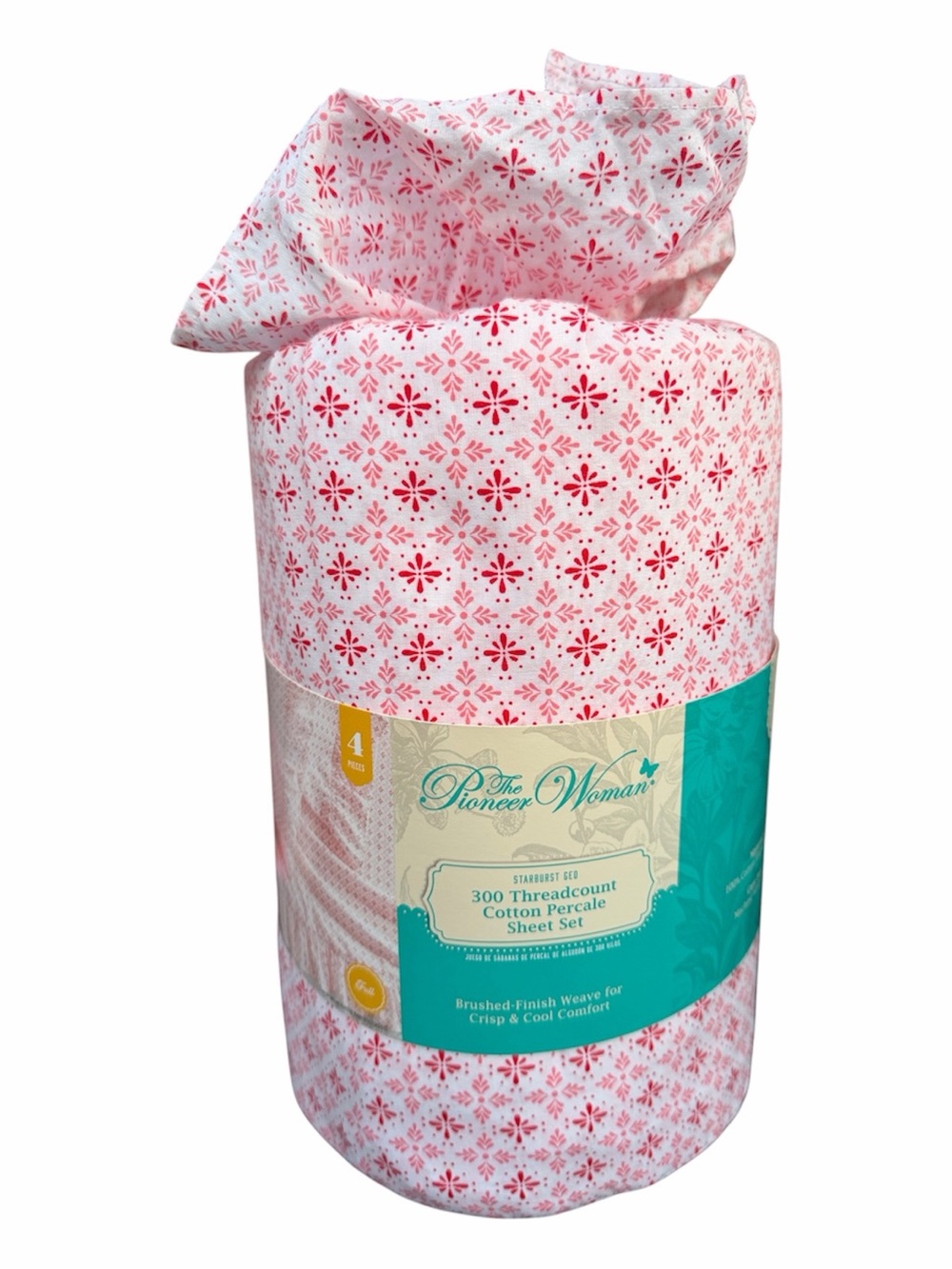 KING The Pioneer Woman Starburst Geo 100% Cotton Percale Sheet Set Pink Sheets